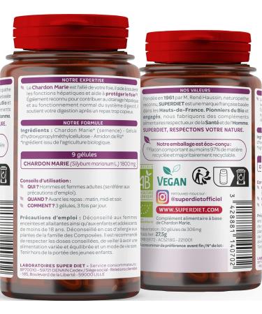 SUPERDIET ORGANIC MILK THISTLE - Liver protection Herbal medicine Made in France 90 capsules - Buy Online on GoSupps.com
