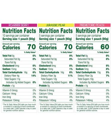 GoGo SqueeZ Fruit and VeggieZ Dino Kids Snacks Variety Pack - 20 Pouches, Roarrrr Berry, Jurassic Pear, Prehistoric Peach Flavors - Nut, Dairy, Gluten Free - Perfect Snacks for Kids - Buy Online on GoSupps.com