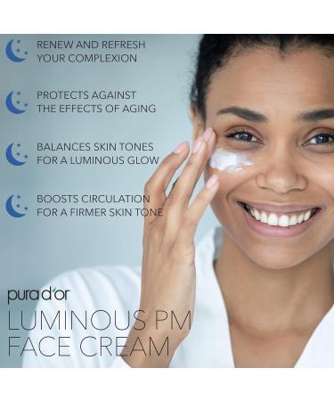PURA D'OR Luminous PM Face Cream 1.7 Oz | Anti-Aging Night Moisturizer with Methylene Blue Marine Collagen Retinol & Peptides | Overnight Facial Treatment for Men & Women - Buy Online on GoSupps.com