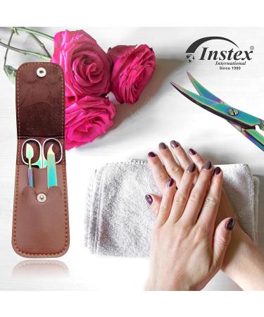INSTEX Professional Cuticle Nail Scissors & Files Set | Curved Steel Blade for Thick Toenails & Manicure Pedicure | Men Women Beard Nose Trimming | Blue Multicolour - Buy Online on GoSupps.com