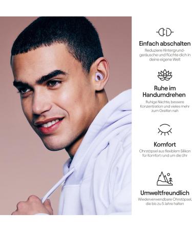 Loop Quiet Earplugs for Sleeping - Soft Reusable Silicone Hearing Protection with 8 Attachments (XS/M/L) - SNR 24DB & NRR 14 - Perfect for Travel & Concentration - Violet - Buy Online on GoSupps.com