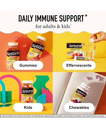 Airborne 1000mg Vitamin C Chewable Tablets with Zinc - 64 Chewable Tablets, Very Berry Flavor, Immune Support Supplement - Buy Online on GoSupps.com