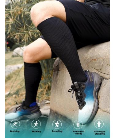 Compression Socks Women & Men 20-30 mmHg Bas de Compression Stockings Femme Homme Knee High for Running Travel B11-(4 Pairs) Black With Slate Gray and Black With Egyptian Blue Large-X-Large - Buy Online on GoSupps.com