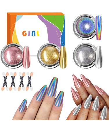 Birthday Valentine's Day Gifts for Women Nail Powder - Chrome Nail Powder Glitters Holographic Silver Rose Gold Mirror Effect