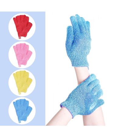 4 Pairs Exfoliating Bath Gloves | Double Sided Scrub Mitts for Shower and Spa | Body Scrubber Glove Set in Yellow, Red, Pink, Light Blue - Buy Online on GoSupps.com