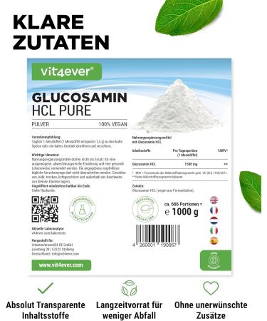 Glucosamine HCL Pure Powder - 1000g Vegan High-Dose Additive-Free - Premium Quality Plant-Based & Lab Tested - Ideal for Joint Health - Buy Online on GoSupps.com