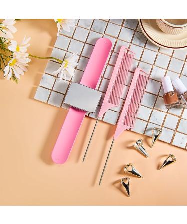 10-Piece Hair Parting Ring Set with Steel Rat Tail Comb - Pink/Silver Magnetic Wrist Pin Hair Parting Tool - Buy Online on GoSupps.com