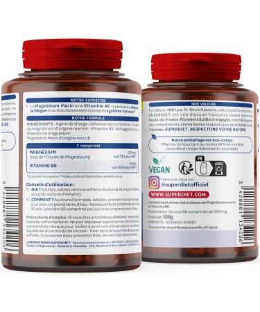 SUPERDIET - Marine Magnesium and Vitamin B6 - Reduction of fatigue Good functioning of the nervous system- 90 tablets - Buy Online on GoSupps.com