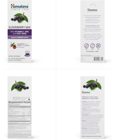 Himalaya Elderberry Mix Drink Mix Supplement Immune Support with Elderberry Zinc Vitamin C and Holy Basil Caffeine Free 10-0.15 oz (4.3 g) Packets Easy to Mix Gluten Free - Buy Online on GoSupps.com
