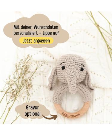 Personalized Baby Bite Ring - Engraved Elephant Teether - Unique Baptism Gift for Boys & Girls - Custom Baby Rattles from 0 Months - Buy Online on GoSupps.com