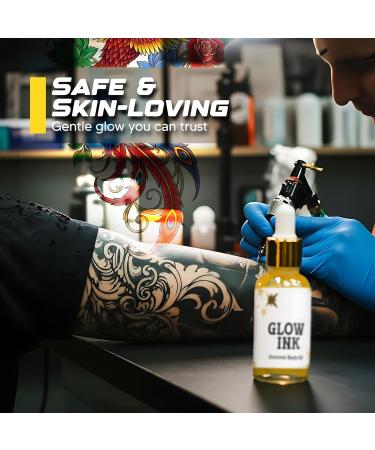 Glow Ink Shimmer Body Oil - Hydrating Skin & Tattoo Moisturizer Lightweight Body Shimmer Oil with Natural Essential Oils for Radiant Luminous Glow - Buy Online on GoSupps.com