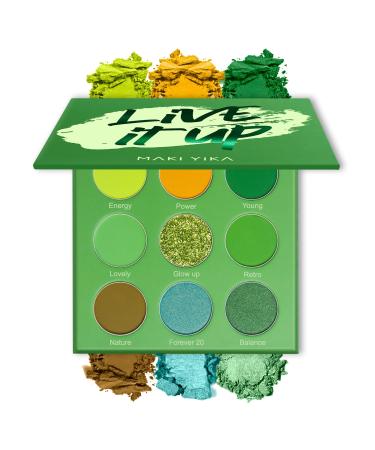 Green Eyeshadow Palette, Matte Eyeshadow 9 Colors, Shimmer Eye Shadow Glitter Blendable High Pigmented Powder Colorful Professional Makeup Palettes (#1 Green)