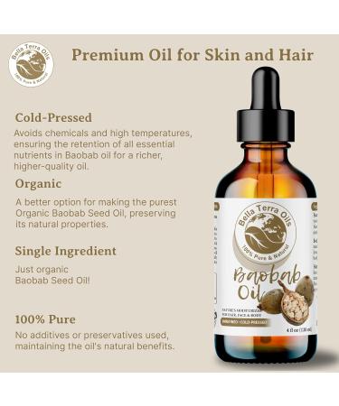 Bella Terra Oils - Baobab Oil 8 oz - Derived from the Majestic Baobab Tree Enriched with Vitamin A & F For a Smooth Plush Skin Experience 8 Fl Oz (Pack of 1) - Buy Online on GoSupps.com