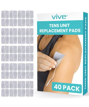 Vive Tens Unit Replacement Pads (40 Pack) - Reusable Self Adhesive Electrode Pads for Muscle Stimulation and Electrotherapy - 2mm Connector Fits Most Omron Healthmate Truemedic EMS Devices Fabric