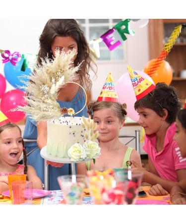 Boho Cake Topper Decorations - Natural Pampas Grass & Dried Flower Cake Toppers with Wooden Hoop - Perfect for Bohemian Wedding, Baby Shower, Birthday Party - 13PCS - Buy Online on GoSupps.com