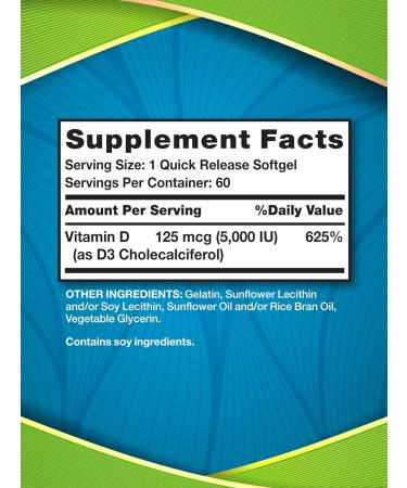 Nature's Truth Liposomal Vitamin D3 5000 IU Softgels | Non-GMO & Gluten Free - 60 Count - Buy Online on GoSupps.com