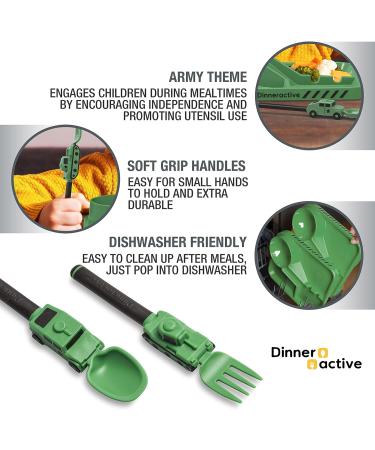 Dinneractive Kids Utensil Set - Green Army Themed Fork and Spoon for Toddlers - 2-Piece Set - Buy Online on GoSupps.com