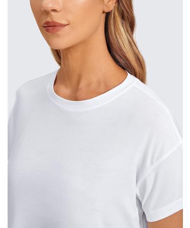 CRZ YOGA Women's Pima Cotton Workout Crop Top - White, Medium - Buy Online on GoSupps.com
