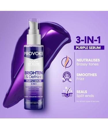 PROVOKE Touch of silver Brighten and Defrizz Purple Serum 100 ml. Neutralise Brassy Tones. Anti Frizz Seal Split Ends. Plant-Based Keratin. Purple Pigments. For Blonde Highlighted and Grey Hair - Buy Online on GoSupps.com