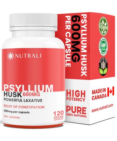 New ULTRA STRENGTH Psyllium Husk Fiber Capsules - 600mg Pure Psyllium Fibre Powder Powerful Whole Supplement for Digestive Health Bloating and Constipation Relief for Adults Non-GMO Gluten-Free Laxatives Promote Gentle Bowel Movement and Cleanse - 120 Veg