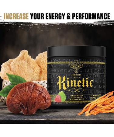 Organic Ambrosia Kinetic Mushroom Enhanced Preworkout for Energy - Strawberry Guava - Buy Online on GoSupps.com