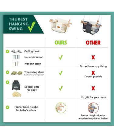 BBkids Canvas Baby Swing with Safety Belt - Indoor/Outdoor Wooden Hammock Hanging Seat Chair for Kids, Cream - Buy Online on GoSupps.com