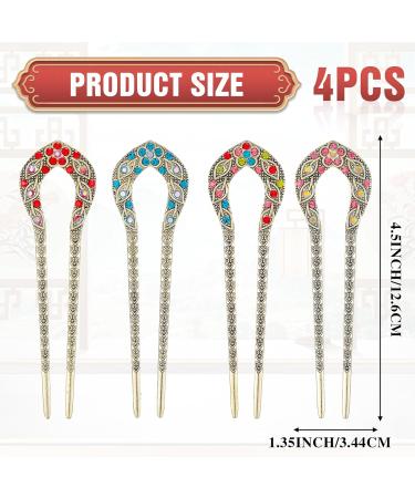 COMNICO 4 Pieces Hair Pins Metal U-Shaped Hair Forks Vintage Updo Hair Sticks with Rhinestone 2 Prong Bun French Hairpins Hairstyle Chignon Accessories for Women Girls Fine Thick & Long Hair Styling - Buy Online on GoSupps.com