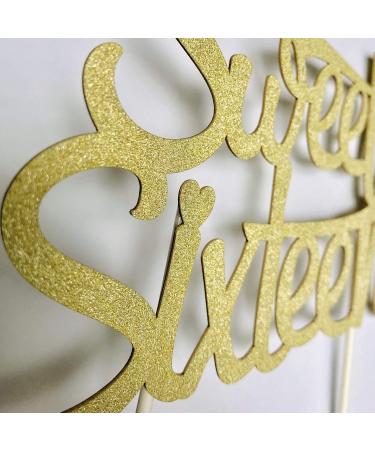 Merry Expressions 16th Birthday Cake Topper in Gold - 16.5 x 10 cm Double Sided Gold Glitter Cardstock Sweet 16 Cake Topper - 16th Cake Topper Decoration Perfect for your Birthday - Buy Online on GoSupps.com