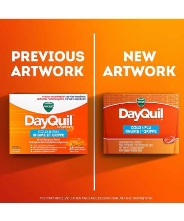 Vicks DayQuil Cold and Flu Medicine Cough Suppressant Nasal Decongestant Pain & Fever Reducer Non-Drowsy Formula 16 Liquid Capsules 16 Count - Buy Online on GoSupps.com