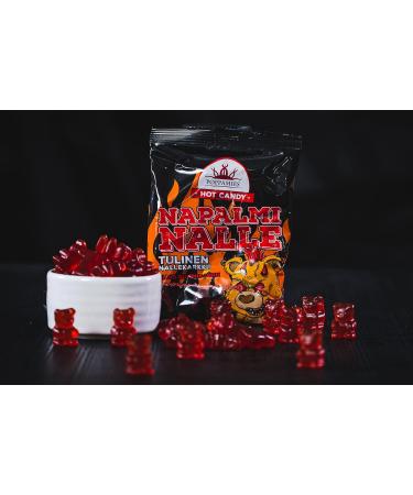 Spicy Gummy Bears - Poppamies NapalmiNalle Chili Fruit Gum | Gluten-Free Lactose-Free Vegan | 125g | 4/10 Spiciness - Buy Online on GoSupps.com