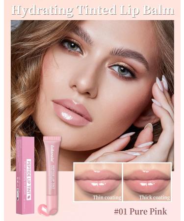 Tinted Lip Balm-1Pcs Pink Peptide Hydrating Lip Tint Moisturizer Jelly Lip Treatment Balm Non-Stick Lip Care Glow Reviver Lip Oil Yummy Glowy Lip Gloss Christmas Makeup Gift for Women-01 #01pure Pink - Buy Online on GoSupps.com