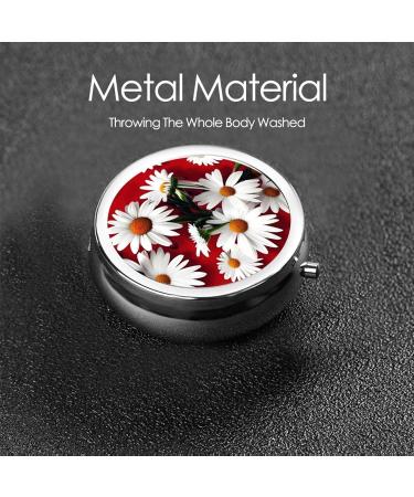 Red Flower & White Daisy Round Pill Box | Lightweight Moisture-Proof Portable for Medication & Fish Oil - Buy Online on GoSupps.com