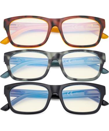Eyekepper 3 Pack Blue Light Filter Glasses for Men & Women - Large Square Frame +1.50 Computer Reading Glasses | Anti-Glare & Blue Ray Protection - Buy Online on GoSupps.com