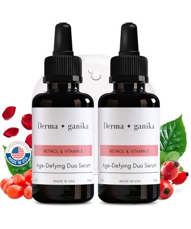 Derma ganika Retinol & Vitamin E Serum for Face - Made in USA Collagen-Boosting Anti-Aging Serum | Reduces Fine Lines Wrinkles & Hyperpigmentation | Smooths & Hydrates Skin (Pack of 2) 1 Fl Oz (Pack of 2)