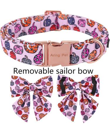 Aring Pet Halloween Dog Collar - Pink Pumpkin Design with Sailor Fly X-Large Cotton Collar with Metal Buckle | Pack of 1 - Buy Online on GoSupps.com