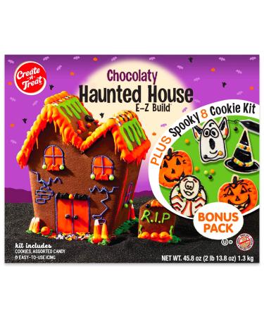 Create A Treat E-Z Build Halloween Chocolate Cookie Haunted House and Spooky Vanilla Cookie Halloween Decorating Kit, 45.76 oz