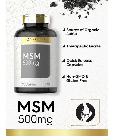 MSM Supplement 500mg - 200 Capsules | Non-GMO & Gluten Free | Methylsulfonylmethane by Carlyle - Buy Online on GoSupps.com