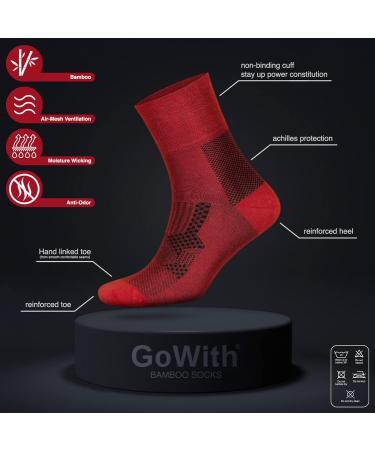 GoWith Men's Diabetic Dress Socks 9-12 Red Assortie - 5 Pairs Bamboo Crew Neuropathy Socks - Buy Online on GoSupps.com