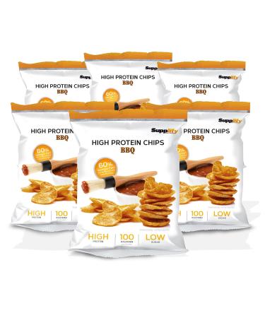 Supplify 6x50g high protein chips vegan with BBQ taste - low carb protein chips for losing weight - protein chips low in calories fitness snack alternative BBQ 50 g (6 Pack)