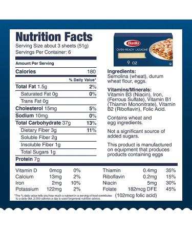 Barilla Oven-Ready Lasagne - Non-GMO Durum Wheat Pasta - Italy's #1 Brand - Kosher Certified - 9 oz. Box (Pack of 3) - Buy Online on GoSupps.com
