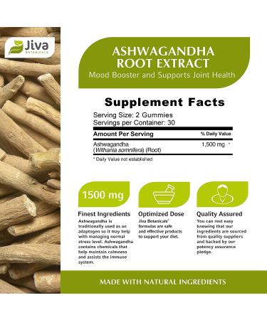 Jiva Botanicals 1500mg Ashwagandha Gummies - Promotes Relaxation, Sleep, and Calms Body - 60 Count - for Women and Men - Buy Online on GoSupps.com