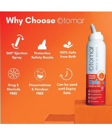 otomar Kids Cold & Flu Saline Nasal Spray 4.2 oz Pack of 2 - Fast Relief for Blocked and Runny Nose - Drug-Free Solution for Ages 0+ - Ultra Fine Mist Formula - Buy Online on GoSupps.com