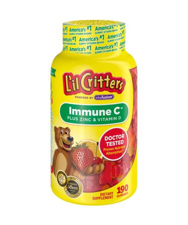 L'il Critters Kids Immune C Gummy Supplement with Vitamin C  Zinc and Vitamin D3 for Immune Support 190 ct (95-190 day supply) 4 delicious flavors from America s Number One Gummy Vitamin Brand