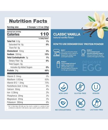 Designer Wellness Natural Egg Protein Powder - Classic Vanilla, Keto & Paleo Friendly, Low Calorie, Less Fat, Pack of 1 - 12.4 Ounce - Buy Online on GoSupps.com