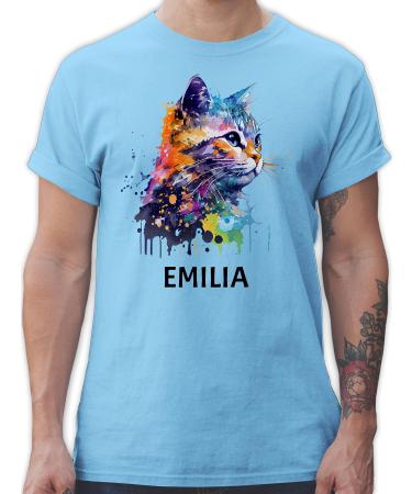 Gift with name personalized by Shirtracer - T-Shirt Men - Cat Cat Citten Cats Cat Lover 05 Light Blue L