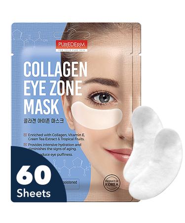 Purederm Collagen Under Eye Mask (60 Sheets) - Under Eye Patches Dark Circles and Puffiness - Rich Collagen Eye Zone Gel Mask Reduce Under eye Bags, Creases, Fine Lines - Eye Zone Patches for Moisturizing, Hydrating, Uplif