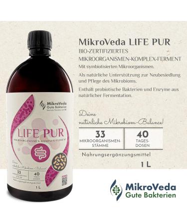 Microveda Life PUR 1L - Enzyme Ferment Drink with 33 Bacterial Strains | Vegan Raw Bioavailable Probiotic | Certified Quality - Buy Online on GoSupps.com
