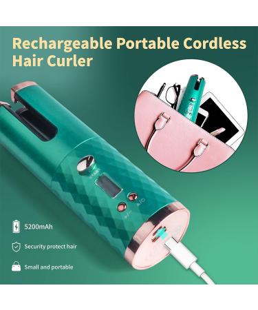 Automatic Curling Iron - Cordless Auto Hair Curler with 6 Temps & Timers - Fast Heating & Rechargeable - Green Color - Buy Online on GoSupps.com
