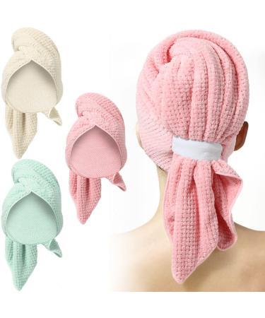 3 Pack Microfiber Hair Towel Absorbent Wrap Towel Hair Towel Turban Large Quick Hair Dry Towel Bath Head Towel Head Wrap Hair Drying Towel for Women Men Long Hair Curly Hair Shower Pink Green White