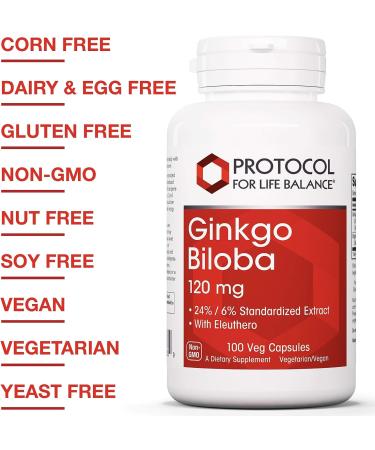 Ginkgo Biloba with Eleuthero Herbal Supplements - 100 Veg Caps - Circulation & Brain Support - Buy Online on GoSupps.com